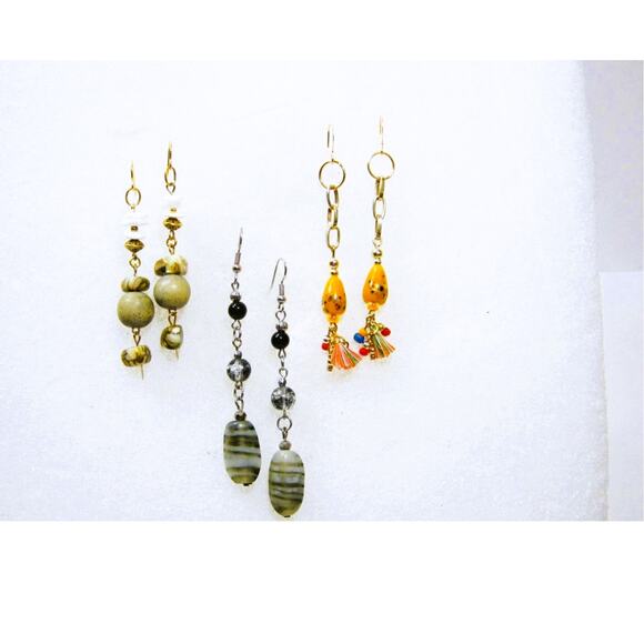Set of Handcrafted long Gemstone Art Glass Beaded Dangle Drop Earrings 2 inch - Picture 9 of 9